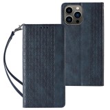 Hurtel Magnet Strap Case Samsung Galaxy S23 mágneses flipes tok pénztárcával, állvánnyal, kis pánttal, kék