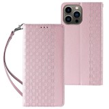 Hurtel Magnet Strap Case Samsung Galaxy S23+ mágneses flipes tok pénztárcával, állvánnyal, kis pánttal, Rózsaszín