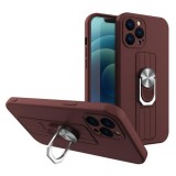 Hurtel Ring Case silicone case with finger grip and stand for iPhone 11 Pro Max brown