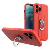 Hurtel Ring tok szilikon tok ujjra helyezhető, állvánnyal Samsung Galaxy S22 készülékhez piros