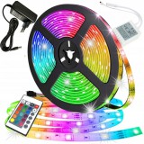 Hurtnet 5m RGB LED szalag, hálózati adapterrel, távirányítóval, 300 SMD5050 LED