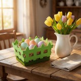 Húsvéti dekoráció - filc kosár - kerítés forma - 19,5 x 13,2 x 11,7 cm