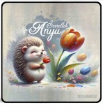 Hűtőmágnes, Anyák napja, Süni és tulipán