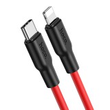 Hoco. X21 Plus Szilikon Gyorstöltő Adatkábel USB C - Lighting típusú csatlakozóval, Piros-fekete