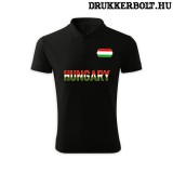 Hungary feliratos galléros férfi póló - Magyarország szurkolói ingnyakú póló (fekete)