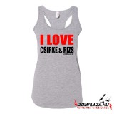 I love csirke & rizs női trikó szürke-piros (csak S-es méretben rendelhető)