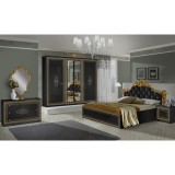IB Anette olasz stílusú hálószoba garnitúra, fekete-arany színben, 6 ajtós szekrénnyel és 160 cm-es ággyal