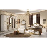 IB Barocco olasz stílusú hálószoba garnitúra, fehér-arany színben, 4 ajtós szekrénnyel és 180 cm-es ággyal
