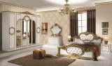 IB Barocco olasz stílusú hálószoba garnitúra, fehér-arany színben, 6 ajtós szekrénnyel és 160 cm-es ággyal