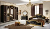 IB Barocco olasz stílusú hálószoba garnitúra, fekete-arany színben, 4 ajtós szekrénnyel és 180 cm-es ággyal