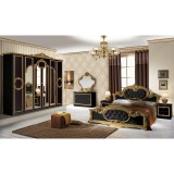 IB Barocco olasz stílusú hálószoba garnitúra, fekete-arany színben, 4 ajtós szekrénnyel és 180 cm-es ággyal