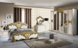 IB Eva olasz stílusú hálószoba garnitúra, fehér-arany színben, 4 ajtós szekrénnyel és 160 cm-es ággyal