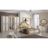 IB Grace olasz stílusú hálószoba garnitúra, fehér-arany színben, 6 ajtós szekrénnyel és 160 cm-es ággyal