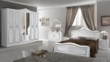 IB Luisa olasz stílusú hálószoba garnitúra, fehér-ezüst színben, 4 ajtós szekrénnyel és 160 cm-es ággyal