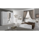IB Luisa olasz stílusú hálószoba garnitúra, fehér-ezüst színben, 4 ajtós szekrénnyel és 180 cm-es ággyal