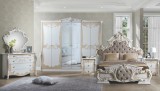 IB Margot olasz stílusú hálószoba garnitúra, fehér-arany színben, 6 ajtós szekrénnyel és 160 cm-es ággyal