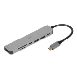 IBOX IUH3SL4K USB Type-C to HDMI 4K, 2x USB-A, USB-C PD 100W, USB-C, SD+microSD olvasó szürke