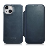 iCarer CE olajviasz prémium bőr fóliatok bőr tok iPhone 14 Flip mágneses MagSafe kék (AKI14220705-BU)