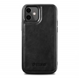 iCarer Leather Oil Wax telefontok borított természetes bőrből iPhone 12 mini fekete (ALI1204-BK)