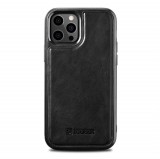 iCarer Leather Oil Wax telefontok borított természetes bőrből iPhone 12 Pro Max fekete (ALI1206-BK)