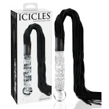 Icicles No. 38 - bőr korbács és üveg dildó (átlátszó-fekete)