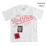 iDO fiú, fehér-piros, rövid ujjú póló, nyomott felirattal (J221/00-0113)