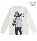 iDO fiú, krém színű, hosszú ujjú felső, nyomott mintával (K738/00-0112)