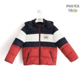 iDO fiú, piros-fehér-sötétkék, levehető kapucnis, steppelt kabát (K800/00-3885)