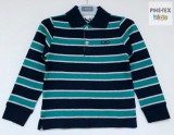 iDO fiú, sötétkék-zöld csíkos, hosszú ujjú, galléros felső (K350/00-4523)