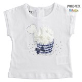 iDO lány, fehér rövid ujjú póló, nyomott és strasszköves mintával (J757/00-0113)