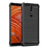 IMAK VEGA Nokia 3.1 Plus szilikon telefonvédő (közepesen ütésálló, szálcsiszolt, karbon minta) fekete