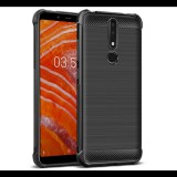 IMAK VEGA szilikon telefonvédő (közepesen ütésálló, légpárnás sarok, szálcsiszolt, karbon minta) FEKETE [Nokia 3.1 Plus] (5996457854967)