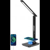 Immax KINGFISHER Qi LED asztali lámpa Qi vezeték nélküli töltéssel és USB-vel fekete (08965L)