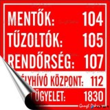 . Információs matrica, 10x10 cm, "Mentők tűzoltók, rendőrség telefonszámok"