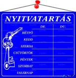 . Információs tábla, 20x17,5 cm, 'Nyitvatartás', kék