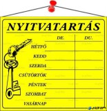 . Információs tábla, 20x17,5 cm, 'Nyitvatartás', sárga