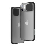 iPhone 11 Pro hátlaptok, telefon tok, ütésálló, műanyag, átlátszó, fekete kerettel, elhúzható lencsevédővel, Blitzwolf BW-AY2