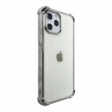 iPhone 12 Mini hátlaptok, telefon tok, ütésálló, erősített sarkokkal, ezüst kerettel, átlátszó, Devia Glitter Shockproof