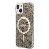 iPhone 14 hátlap tok, MagSafe kompatibilis, Mag Cover, barna, GUESS, GUHMP14SH4STW