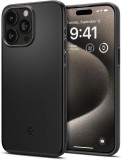 iPhone 15 Pro Max hátlap tok, műanyag hátlap, szilikon keret, fekete, Spigen Thin Fit