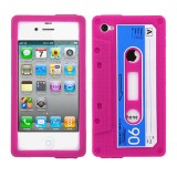 iPhone 4 / 4S szilikon retro kazetta tok - magenta