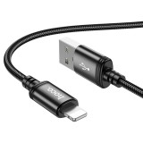 iPhone adatkábel, töltőkábel, iPhone 8pin, lightning - USB-A, szövet bevonat, fekete, 2.4A 1m, Hoco X89