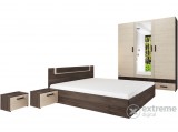 Irim Sparta hálószoba bútor készlet, ágy 160x200 cm, 3 ajtós szekrény, 2 éjjeliszekrény, cacao tölgy