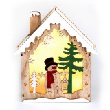 IRIS Faház alakú hóember mintás/18,5x21cm/meleg fehér LED-es fa fénydekoráció