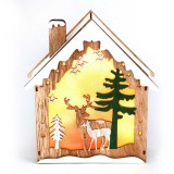 IRIS Faház alakú rénszarvas mintás/18,5x21cm/meleg fehér LED-es fa fénydekoráció