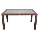 IRIS GF-220BR ECO barna műanyag kerti asztal rattan üveglappal 90x150cm