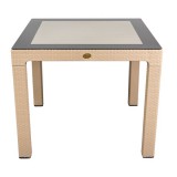 IRIS GF-820C ORIGINAL CAPPUCCINO műanyag kerti asztal rattan üveglappal 90x90cm
