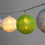 IRIS Gömb alakú 6cm/színes fonott/1,5m/zöld-kék-fehér/10db LED-es/USB-s fénydekoráció