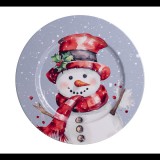 Iris Karácsonyi Bádog kerek tálca 33x1,5cm - Hóember piros minta (080859)