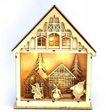 Iris Karácsonyi ház alakú 23,5x29cm/meleg fehér LED-es fa fénydekoráció